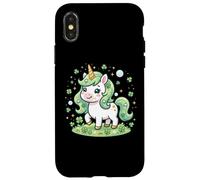 Custodia per iPhone X/XS Cute Unicorn Shamrock St Patricks Day Girls Kids Lepricorn