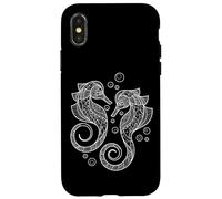 Custodia per iPhone X/XS Cute Womens Girls Two Mandala Pattern Seahorse Lover