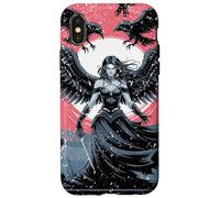 Custodia per iPhone X/XS Dea morrigana della guerra e del destino con corvi e ali
