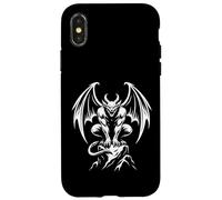 Custodia per iPhone X/XS Demone Gargoyle alato appollaiato su Rock Gothic Line Art icona