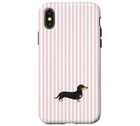Custodia per iPhone X/XS Design a righe rosa bassotto dai capelli lisci nero e crema