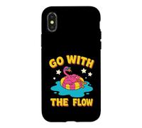 Custodia per iPhone X/XS Design con fenicottero rosa "Go With The Flow"