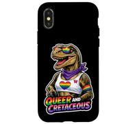 Custodia per iPhone X/XS Design Dino Pride con arcobaleno bizzarro e cretaceo