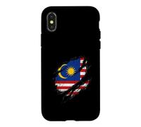 Custodia per iPhone X/XS Design patriottico con bandiera della Malesia strappata