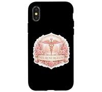 Custodia per iPhone X/XS Distintivo da donna neurochirurgo caduceo cervello medico floreale carino