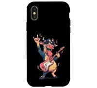 Custodia per iPhone X/XS Divertente cartone animato mucca a dondolo chitarra stile vintage