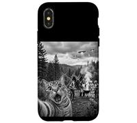 Custodia per iPhone X/XS Divertente Cat Selfie Al Cryptid BBQ Con Bigfoot E UFO