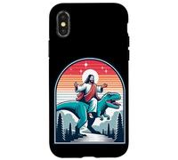 Custodia per iPhone X/XS Divertente Gesù che cavalca T-Rex Dinosaur Meme Parodia per i credenti