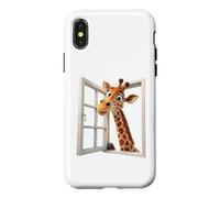 Custodia per iPhone X/XS Divertente giraffa che sbircia attraverso una finestra aperta
