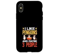 Custodia per iPhone X/XS Divertente Mi Piacciono I Pinguini E Forse 3 Persone