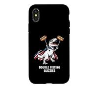 Custodia per iPhone X/XS Divertente T-Rex Double Fisting Glizzies Patriottico T-Rex Hot Dog