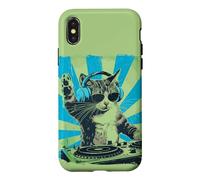 Custodia per iPhone X/XS DJ Cat Disco Funny Sound Tech Headphone Techno Music