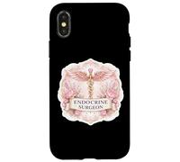 Custodia per iPhone X/XS Donna Chirurgo Endocrino Caduceo Distintivo Endocrinologia Floreale