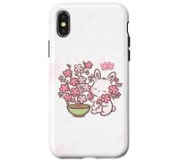 Custodia per iPhone X/XS Easter Bunny Pink Sakura Flower Cute Japanese Cherry Blossom