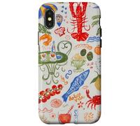 Custodia per iPhone X/XS Estate Preppy Pomodoro Pesce Costiero Dolce Vita Spiaggia Blu