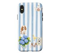 Custodia per iPhone X/XS Estetica Cottagecore Cavalier Ortensia A Righe Blu