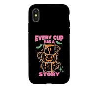 Custodia per iPhone X/XS Every Cup Has A Story Halloween Coffee Lover Mug Stack