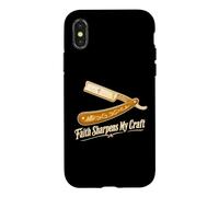 Custodia per iPhone X/XS Faith Sharpens My Craft - Rasoio a mano libera