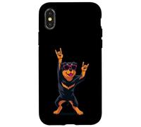 Custodia per iPhone X/XS Fantastica grafica Rottweiler Rock on Funny Dog Lover, mano rosa