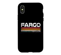 Custodia per iPhone X/XS Fargo North Dakota, design retrò a righe, stile vintage, con città