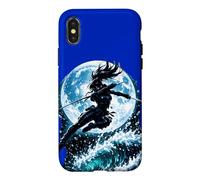 Custodia per iPhone X/XS Female Anime Ninja Warrior with Swords Under Full Moon