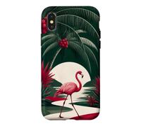 Custodia per iPhone X/XS Fenicottero che cammina sotto le palme ad arco