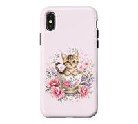 Custodia per iPhone X/XS Fiori botanici da giardino per amanti dei gattini e gatti