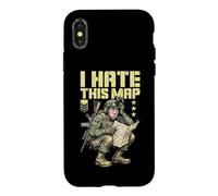 Custodia per iPhone X/XS FPS Gamer Funny I Hate This Map Lettore di videogiochi militare