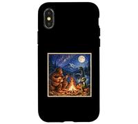 Custodia per iPhone X/XS Funny Bigfoot Camping Alien Nessie Sasquatch Campfire Art