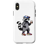 Custodia per iPhone X/XS Funny Raccoon, Common Raccoon Drinking Coffee