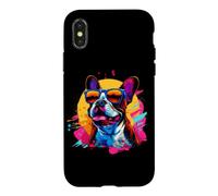Custodia per iPhone X/XS Funny Retro Vintage Mens Womens 80s 90s Boston Terrier Lover