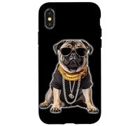 Custodia per iPhone X/XS Gangster Pug Hip Hop Cane con occhiali da sole e catena d'oro