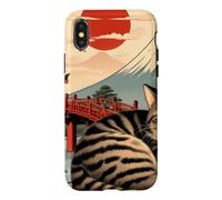 Custodia per iPhone X/XS Gatto assonnato giapponese che dorme al tempio