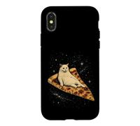 Custodia per iPhone X/XS Gatto che cavalca una fetta di pizza ai peperoni attraverso Galaxy Funny Space