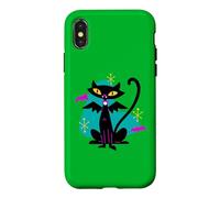 Custodia per iPhone X/XS Gatto nero vampiro retrò Atomic Age Mid-Century con ali di pipistrello