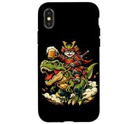Custodia per iPhone X/XS Gatto samurai che cavalca la birra T Rex Beer, anime di gatti guerrieri giapponesi