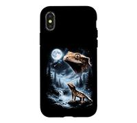 Custodia per iPhone X/XS Geco crestato che ulula alla luna anni '90 retrò
