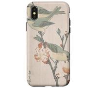 Custodia per iPhone X/XS Giapponese Art Birds Occhi bianchi su un ramo di pesco