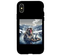 Custodia per iPhone X/XS Giapponese Neve Scimmia Onsen Bagno