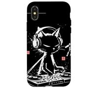 Custodia per iPhone X/XS Giradischi in vinile vintage calligrafico DJ Cat arte giapponese