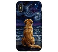 Custodia per iPhone X/XS Golden Retriever Starry Night Dog at the Beach Opera d'arte
