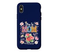 Custodia per iPhone X/XS Grafica floreale con scritta in inglese "She Is Mom Cute Mama Mother's Day"