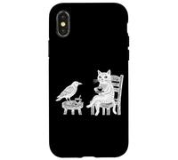 Custodia per iPhone X/XS Grafico circolare vintage con incisione di gatto corvo caffè tè amici