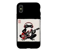 Custodia per iPhone X/XS Grumpy Frog Chitarrista Musica Rock Giapponese Woodblock Art