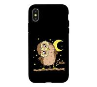 Custodia per iPhone X/XS Gufo che dorme Tipo Notte attiva Luna con stelle