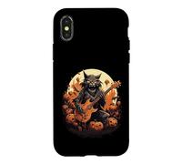 Custodia per iPhone X/XS Halloween Monster Cat Chitarra Elettrica Rock Music