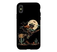 Custodia per iPhone X/XS Halloween strega gatto cowboy deserto luna scopa