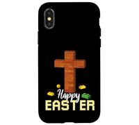 Custodia per iPhone X/XS Happy Easter Block Building Brick Builder Gesù Croce Fede