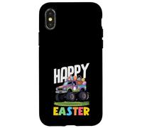Custodia per iPhone X/XS Happy Easter Monster Truck Viola Pickup Basket Uova Ragazzi