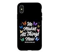 Custodia per iPhone X/XS He Makes All Things New Revelation Bibbia Verse Butterflies